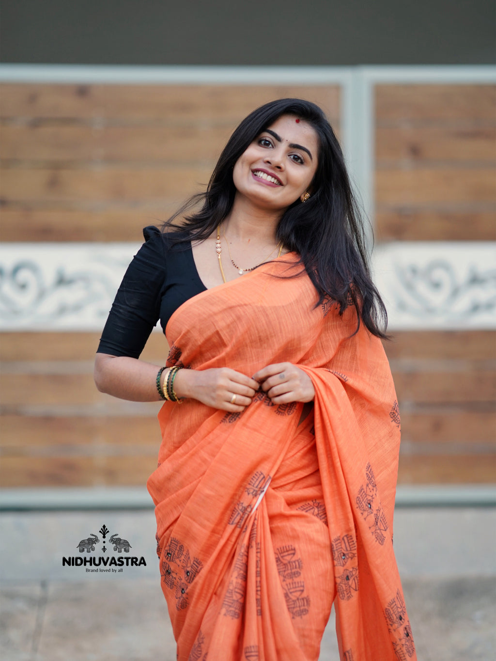 Orange Cotton Saree (CODE-073)