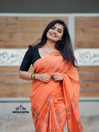 Orange Cotton Saree (CODE-073)