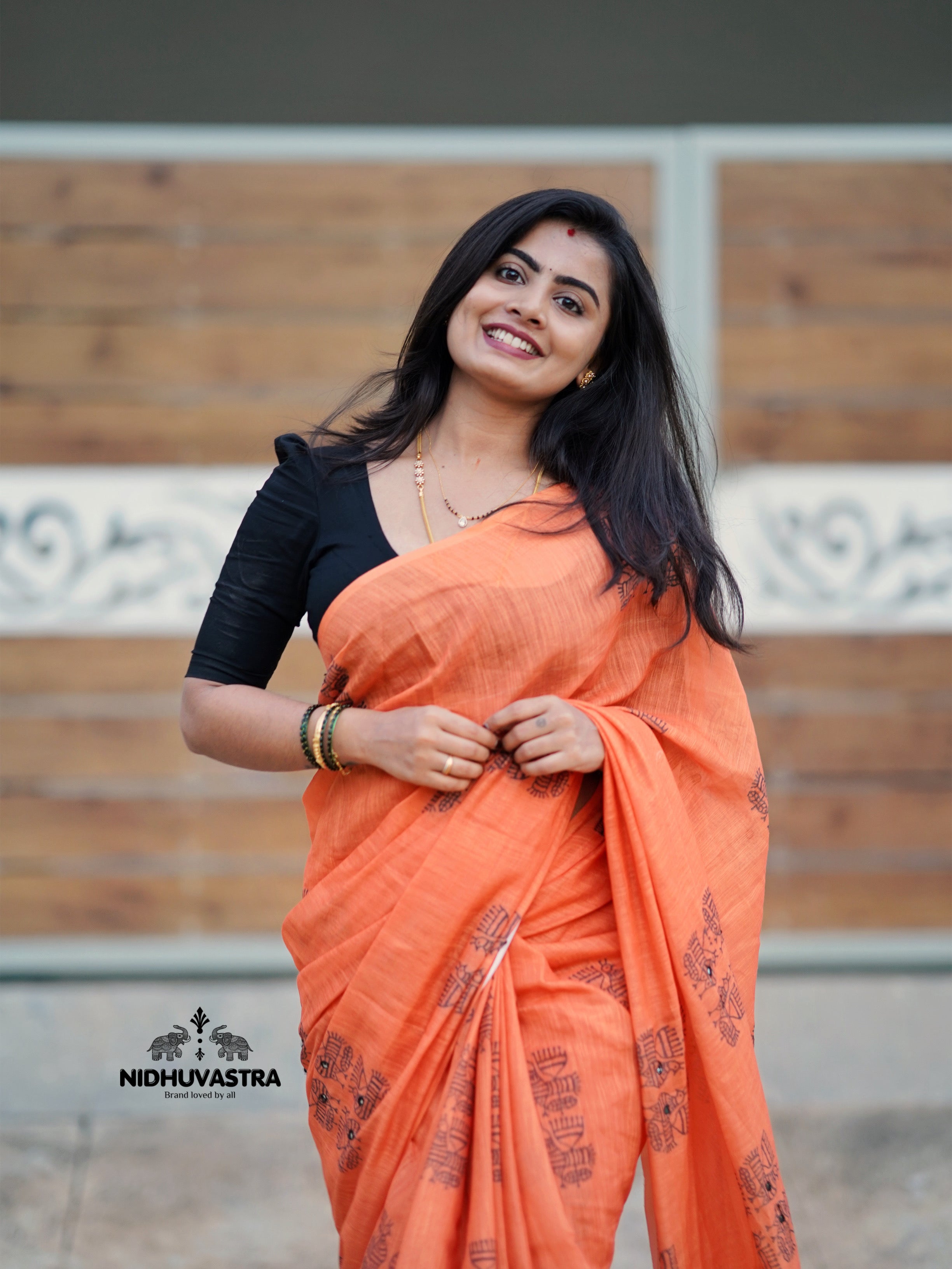Orange Cotton Saree (CODE-073)