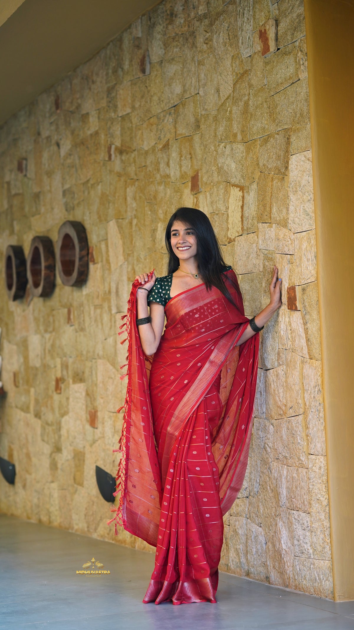 Red saree  with contrast blouse (CODE-075)