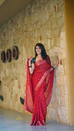 Red saree  with contrast blouse (CODE-075)