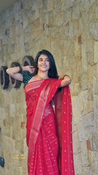 Red saree  with contrast blouse (CODE-075)