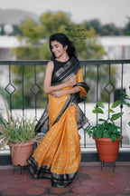 Mysore Semi Crepe (Mustard With Black Colour (CODE-029)