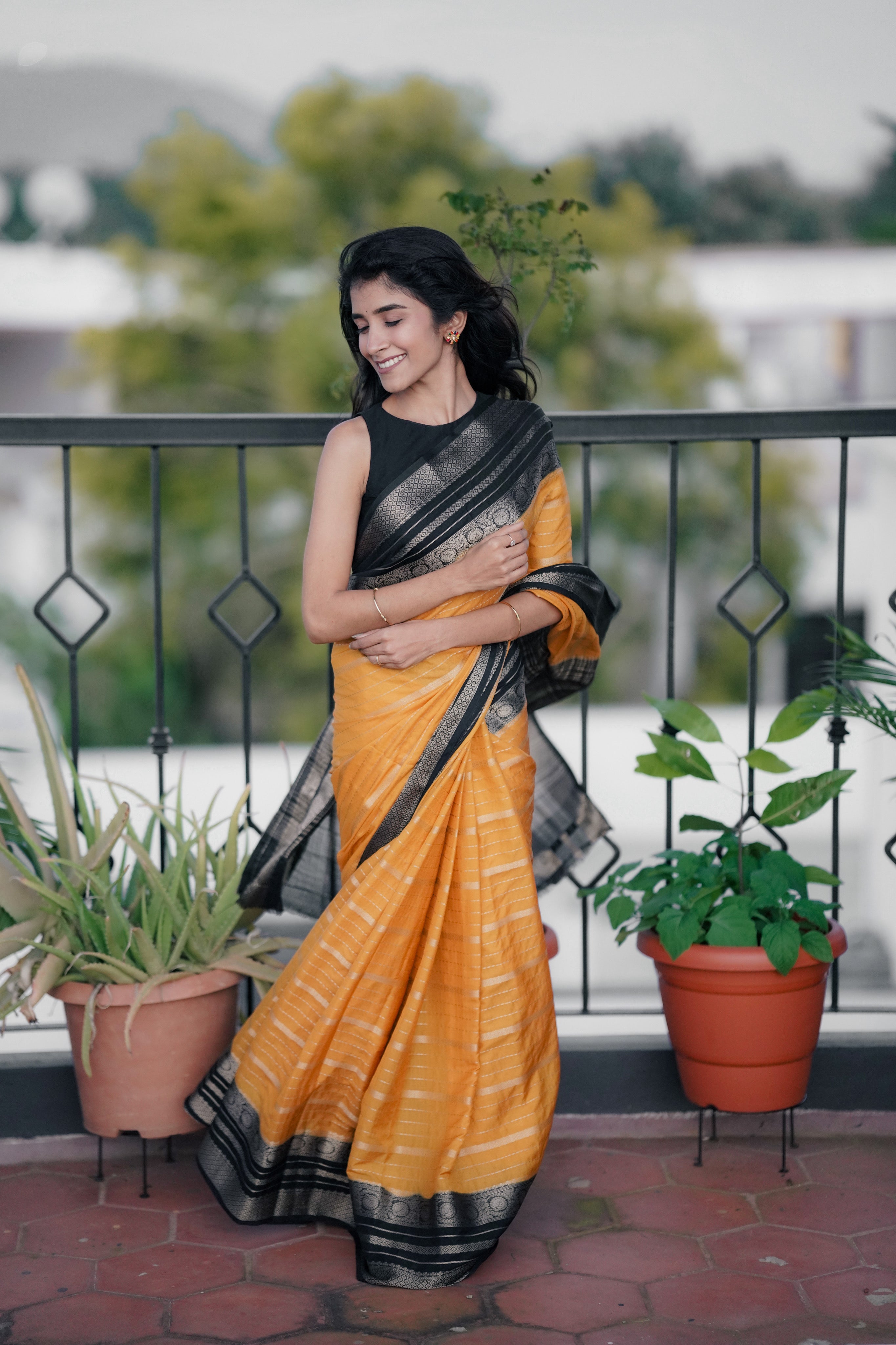 Mysore Semi Crepe (Mustard With Black Colour (CODE-029)