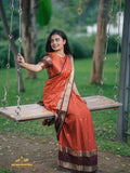 Rust Orange With Brown Semi  Crepe Silk Saree (CODE-070)