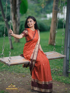 Rust Orange With Brown Semi  Crepe Silk Saree (CODE-070)