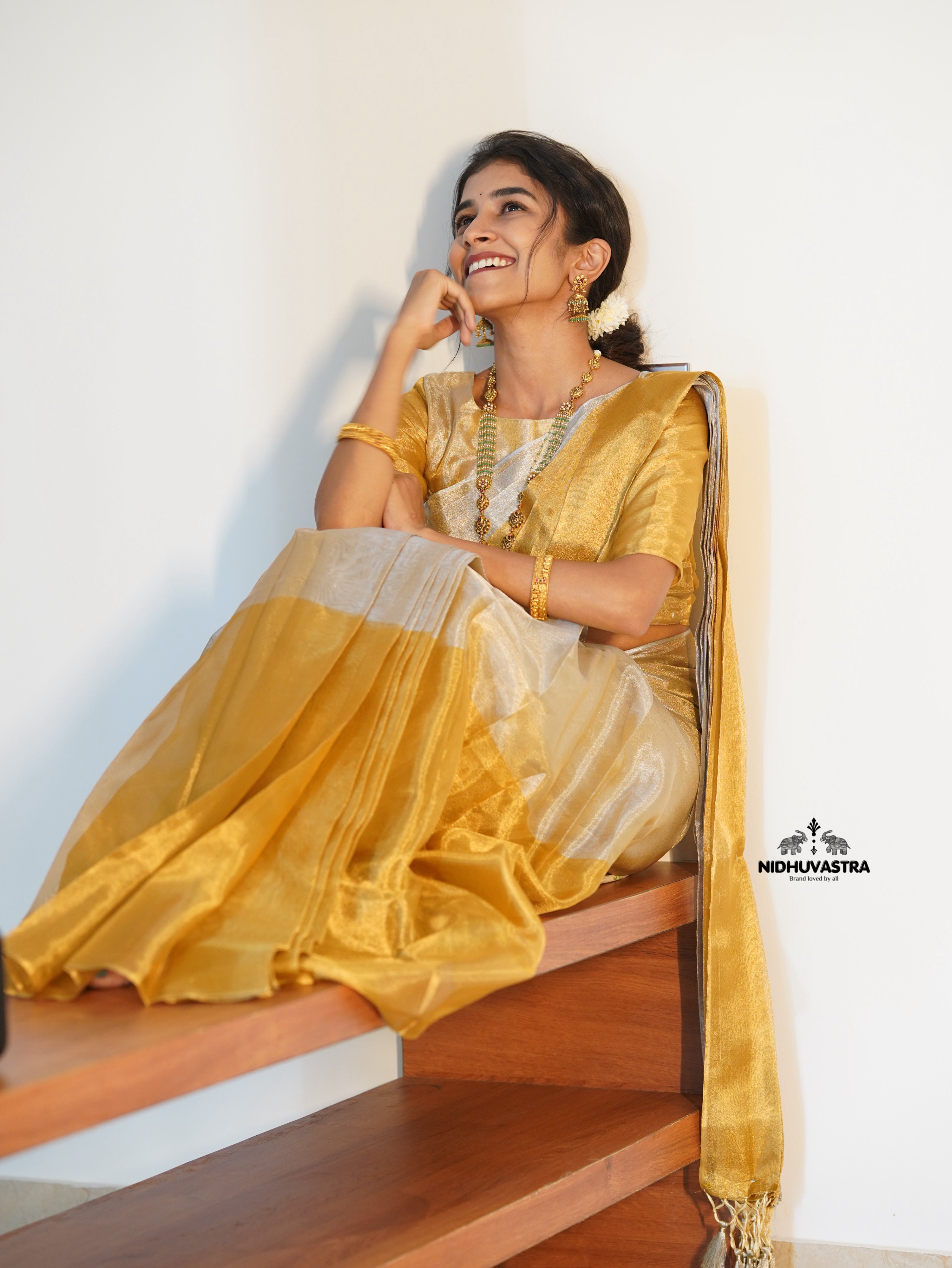 Silver with gold tissue silk saree (CODE-078)