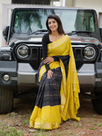 Mysore semi crêpe yellow with black premium quality (CODE-049)