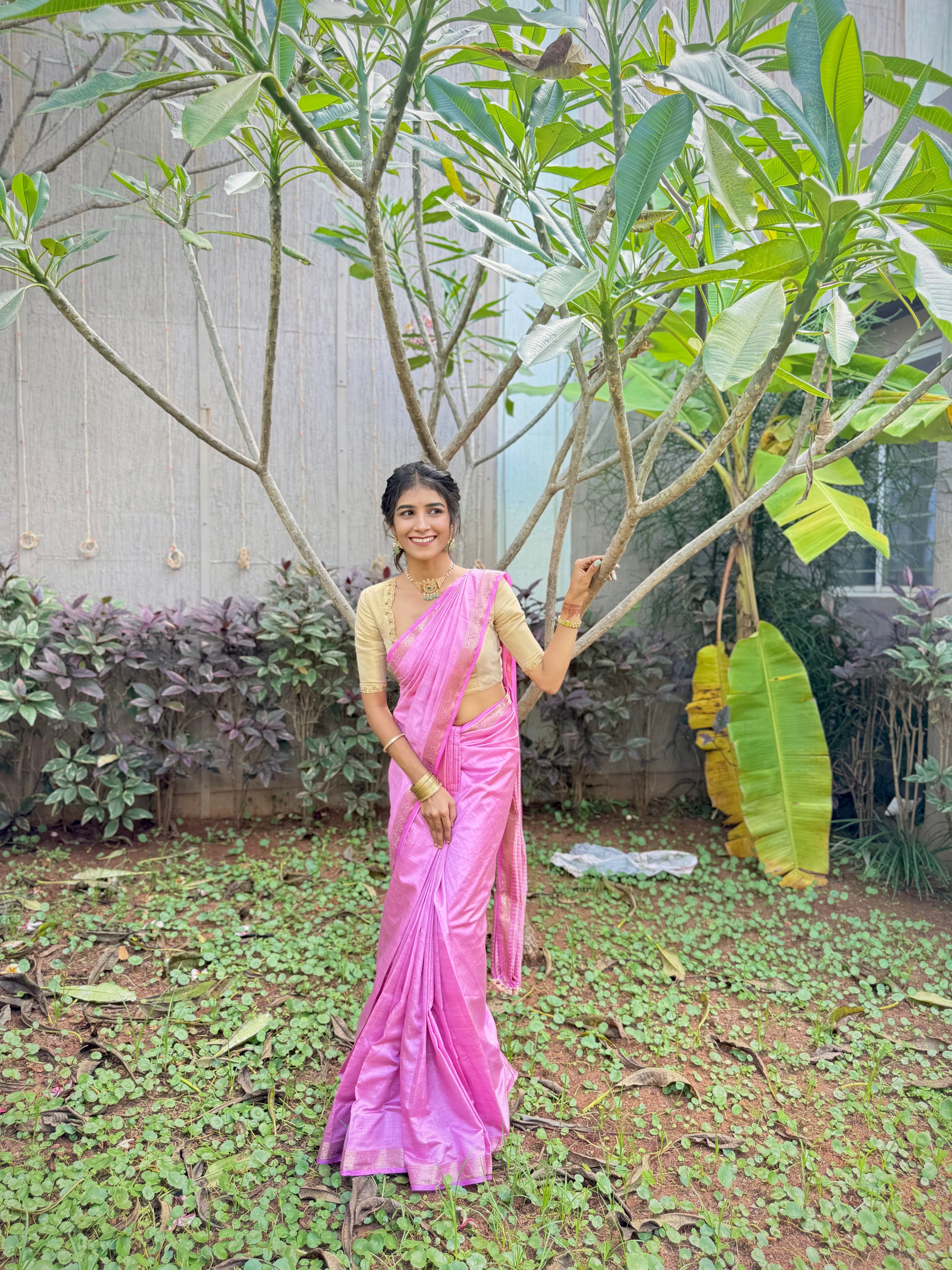 Tassar silk saree Colour-Baby Pink (CODE-045)