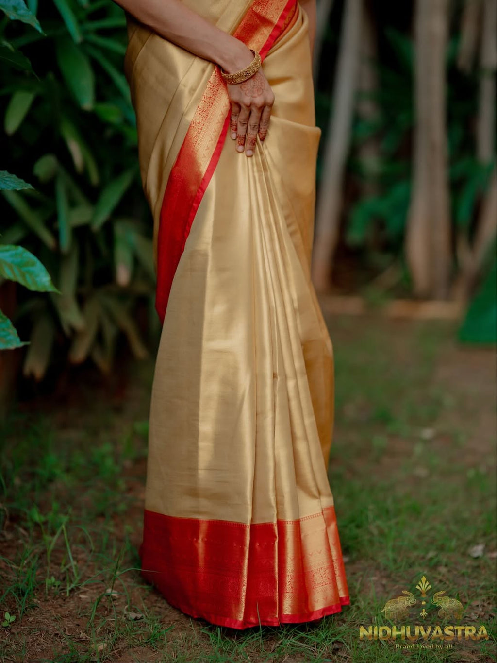 Tissue Kutu Saree Premium Quality Gold and Red Combination  (CODE-012)