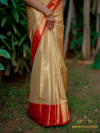 Tissue Kutu Saree Premium Quality Gold and Red Combination  (CODE-012)