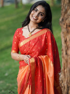 Red and Peach Semi Crepe Premium Silk Saree (CODE-066)