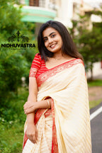 Cream with Red combination crepe silk saree (CODE-024)