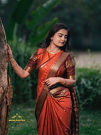 Rust Orange With Brown Semi  Crepe Silk Saree (CODE-070)