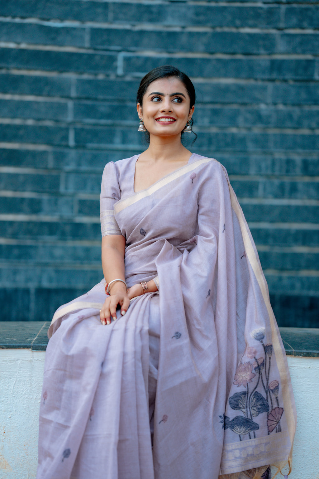Lavender Premium Muga Cotton Saree with Resham pichwai weaving pallu (CODE-011)