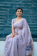 Lavender Premium Muga Cotton Saree with Resham pichwai weaving pallu (CODE-011)