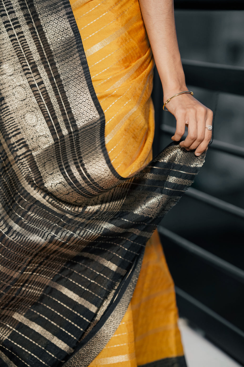 Mysore Semi Crepe (Mustard With Black Colour (CODE-029)