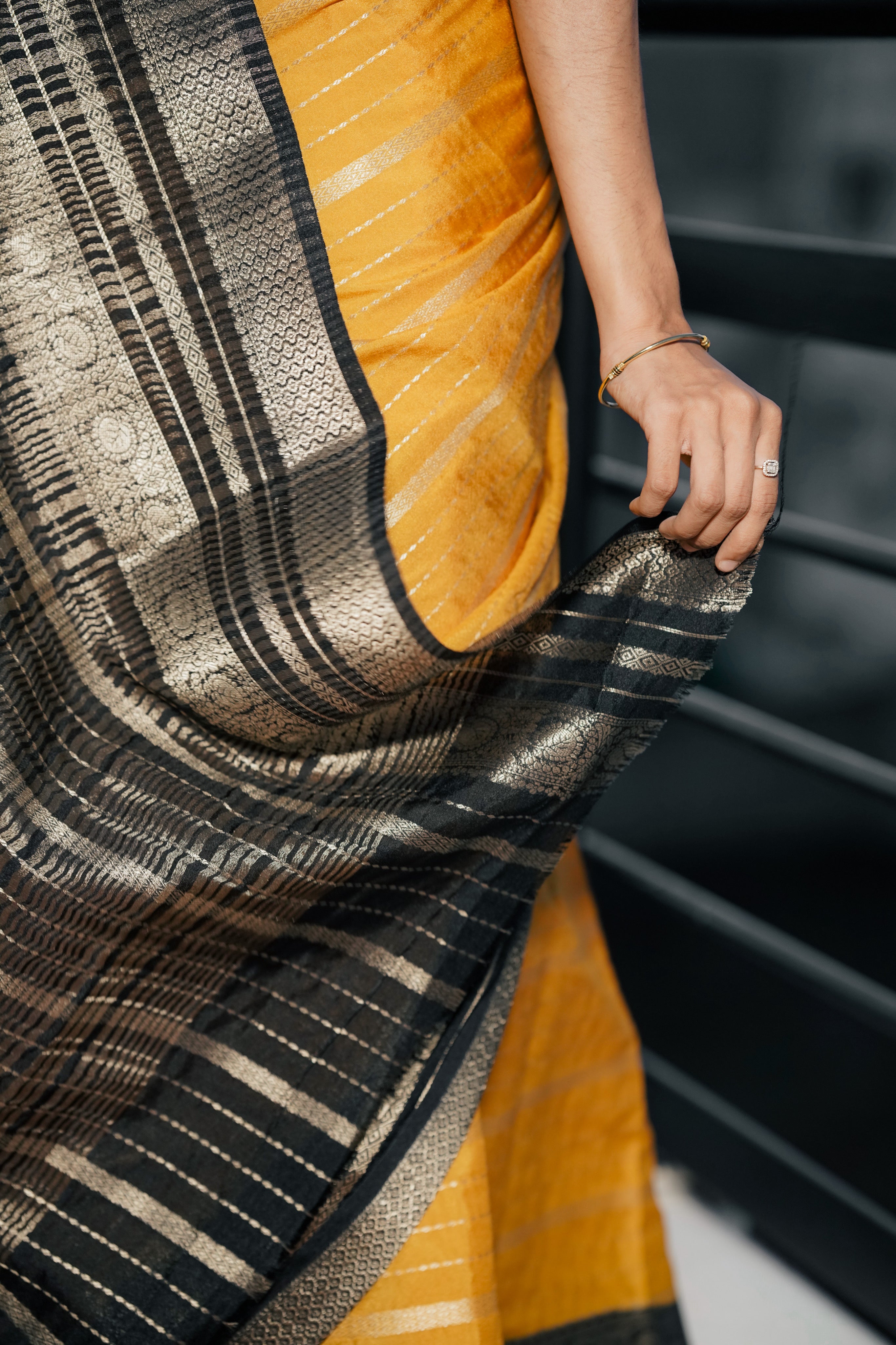 Mysore Semi Crepe (Mustard With Black Colour (CODE-029)