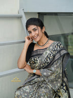 Black Kalamkari Print Saree (CODE-081)