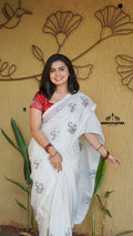 White swan print with red floral printed blouse (CODE-074)