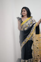 Yellow With Black Cotton Saree (CODE-028)