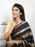 Black Block Lines Crepe Silk Saree (CODE-068)