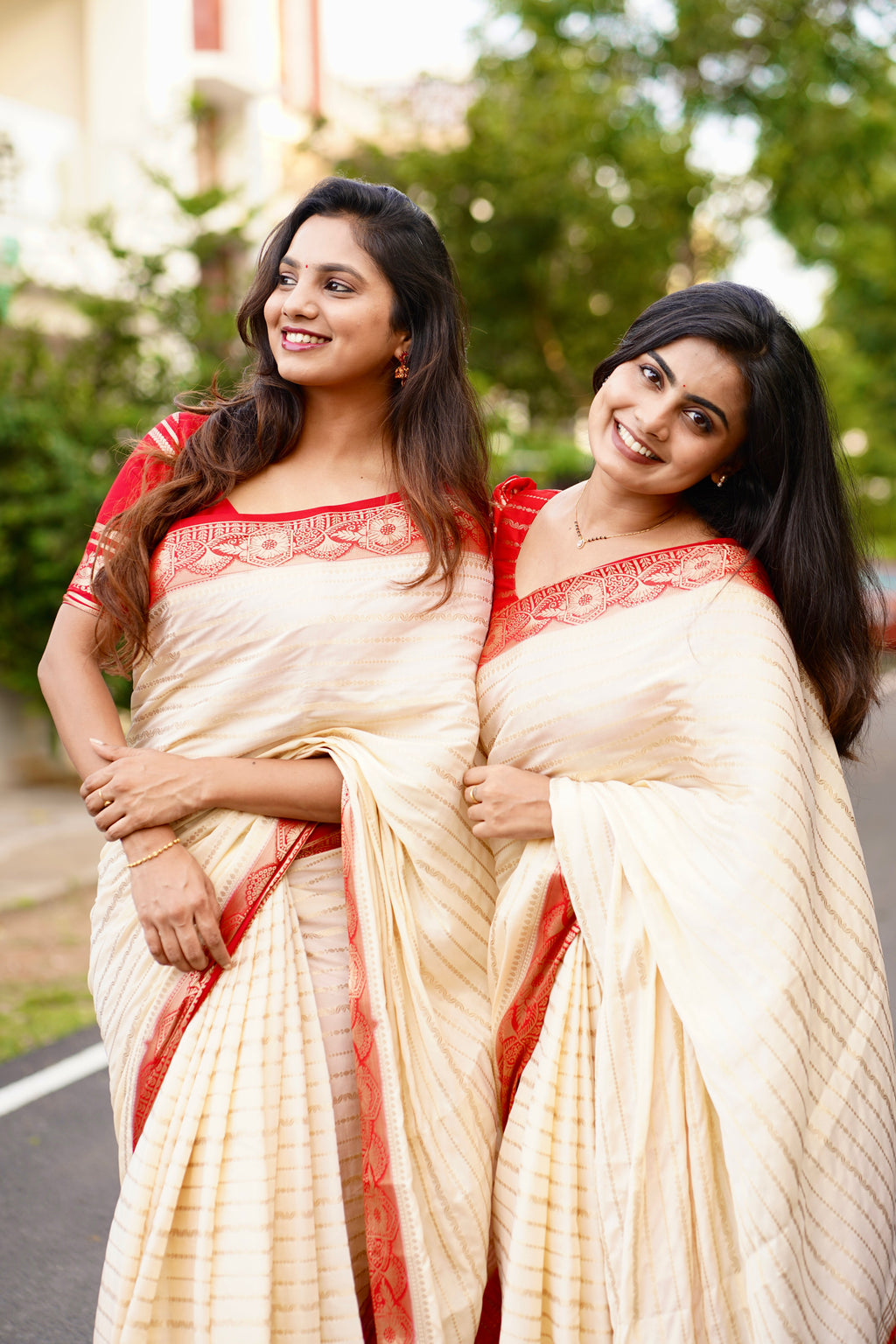 Cream with Red combination crepe silk saree (CODE-024)
