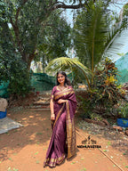 Chocolate Brown Crepe Silk Saree With Lotus Border (CODE-032)