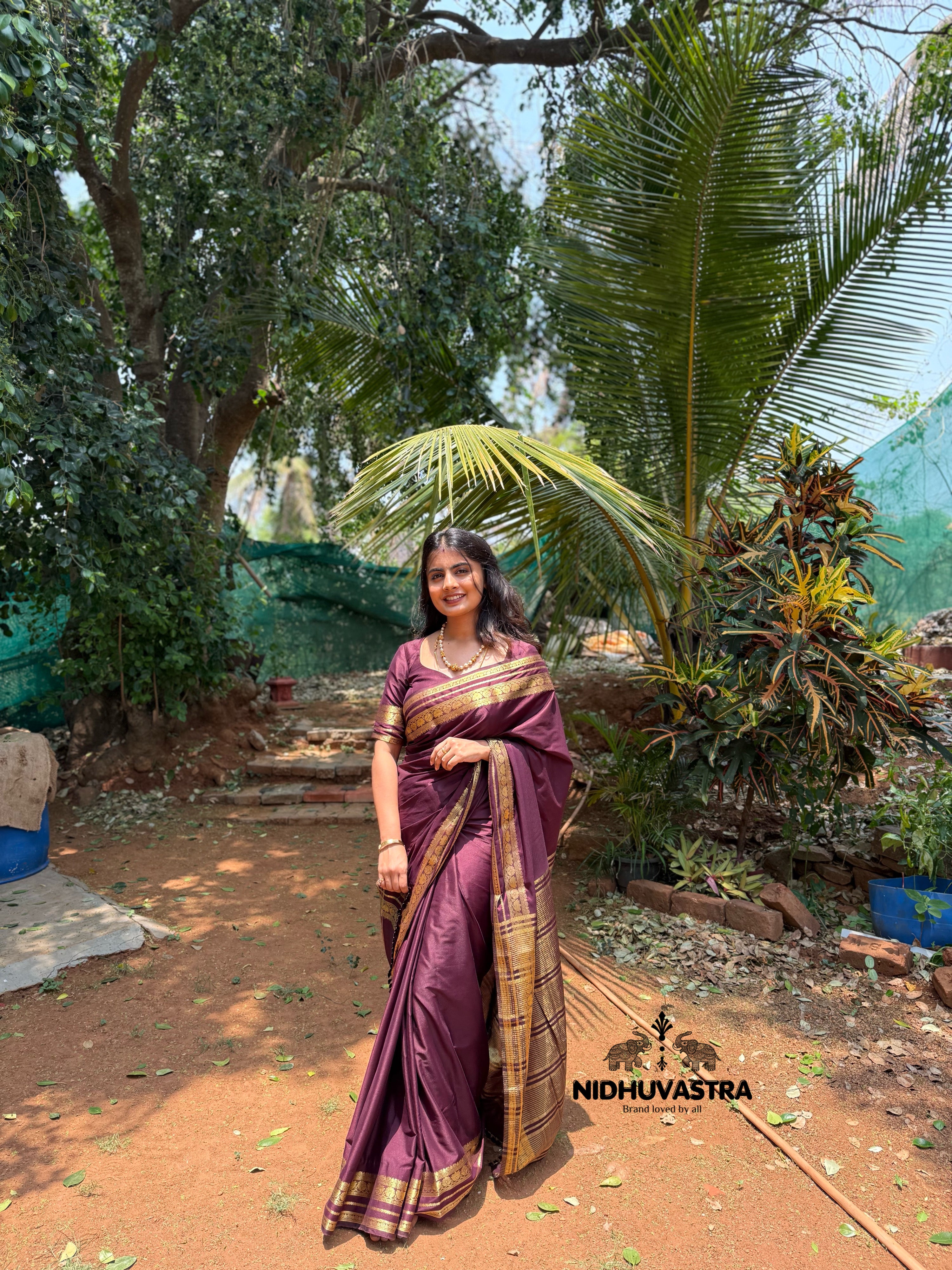 Chocolate Brown Crepe Silk Saree With Lotus Border (CODE-032)