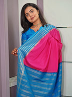 Mysore semi crepe silk saree (Rani pink with Sky blue) (CODE-056)
