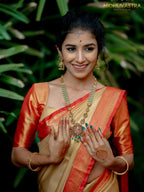 Tissue Kutu Saree Premium Quality Gold and Red Combination  (CODE-012)