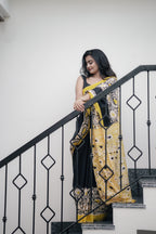 Yellow With Black Cotton Saree (CODE-028)