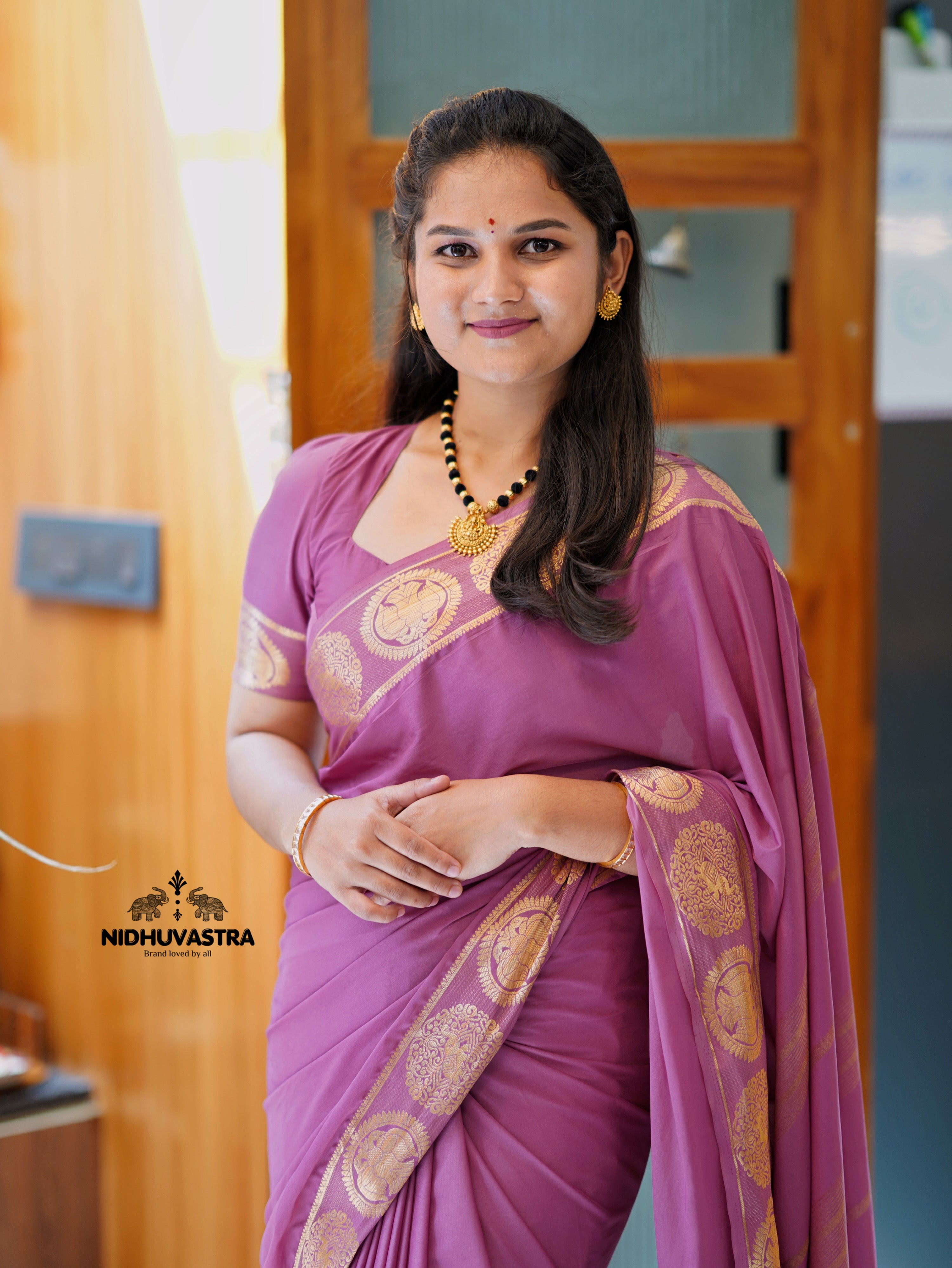 Onion Colour Self Semi Crepe Silk Saree (CODE-071)