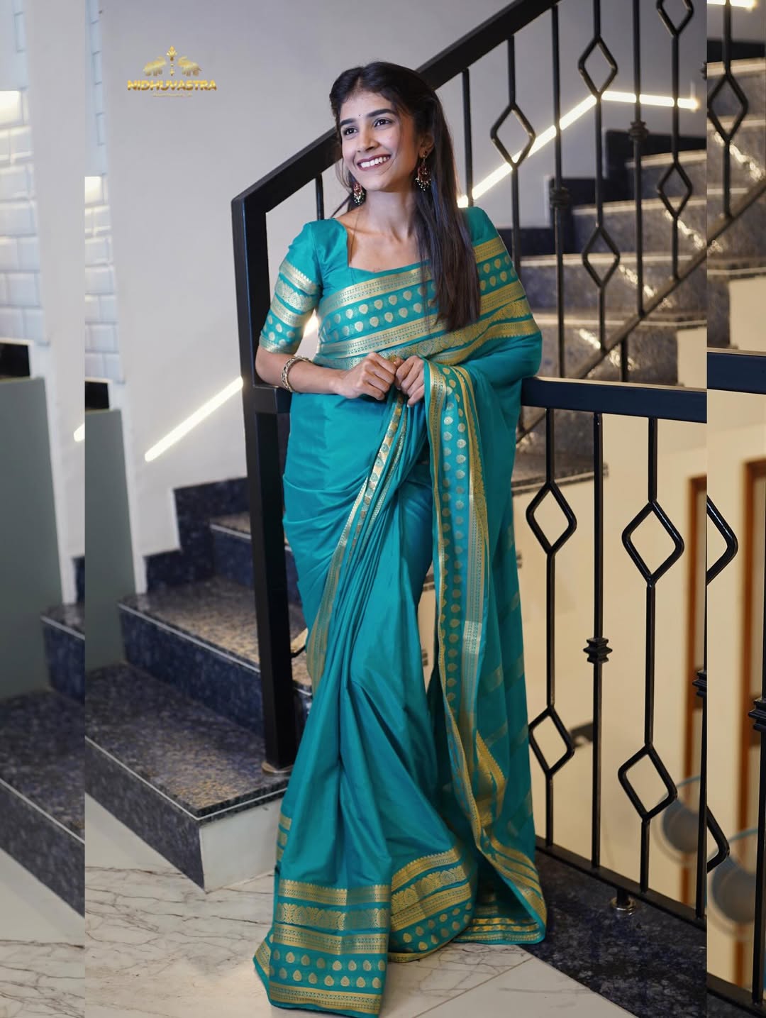 Mysore Semi Crepe teal blue colour (CODE-037)