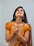 Mysore crepe saree (Peach beige with mustard colour) (CODE-047)