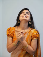 Mysore crepe saree (Peach beige with mustard colour) (CODE-047)