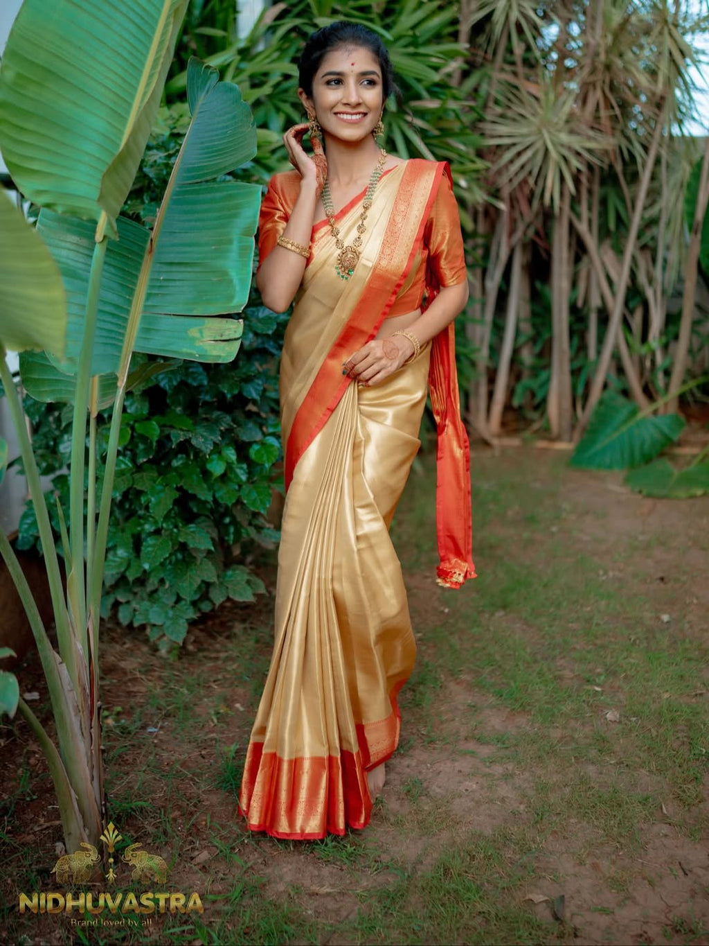 Tissue Kutu Saree Premium Quality Gold and Red Combination  (CODE-012)
