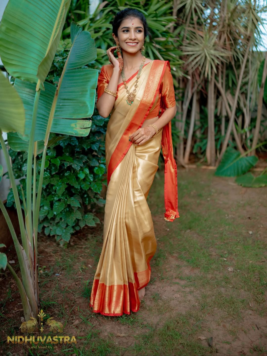 Tissue Kutu Saree Premium Quality Gold and Red Combination  (CODE-012)