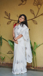 White swan print with red floral printed blouse (CODE-074)