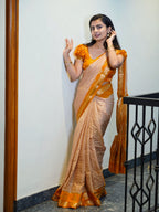 Mysore crepe saree (Peach beige with mustard colour) (CODE-047)