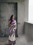 White and Purple fancy Ajrakh printed crepe silk saree (CODE-002)