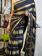 Black Block Lines Crepe Silk Saree (CODE-068)