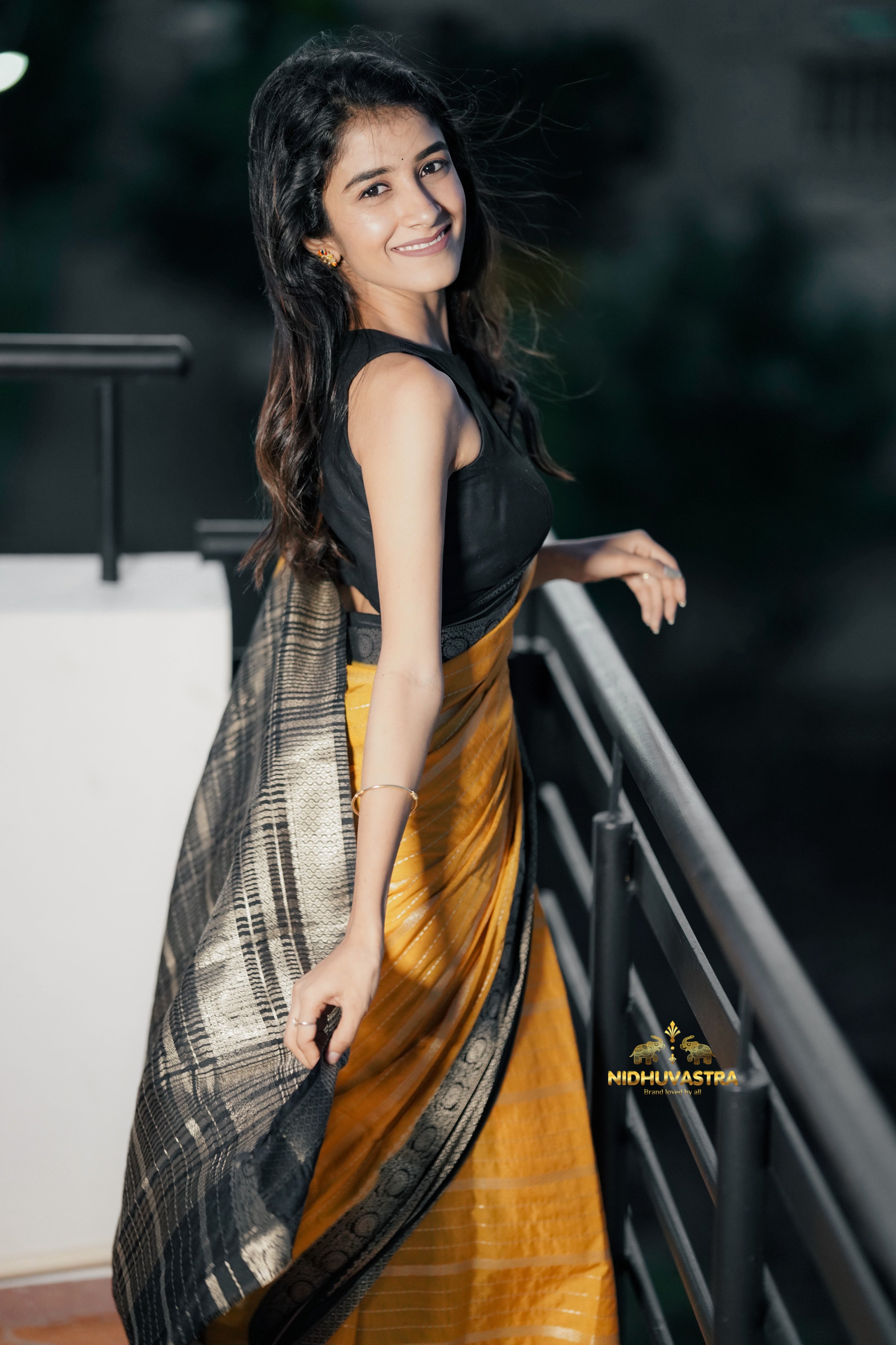 Mysore Semi Crepe (Mustard With Black Colour (CODE-029)