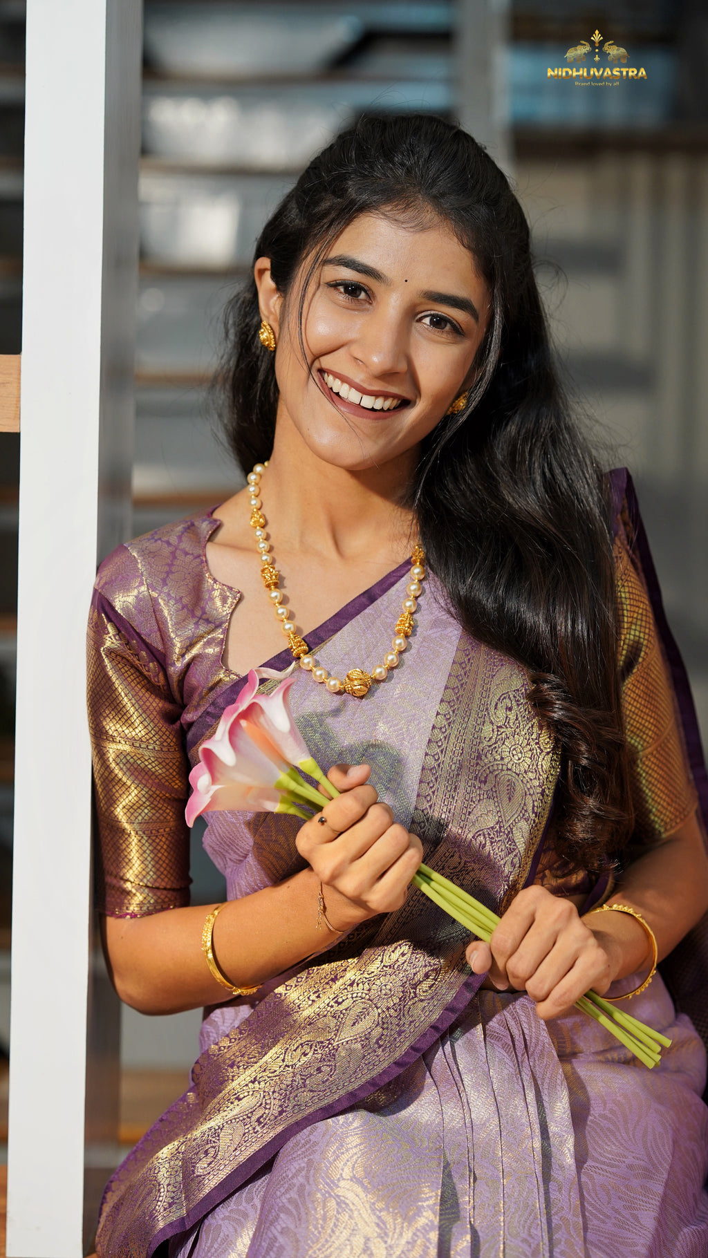 Lavender with Gold Tissue Silk Saree (CODE-082)