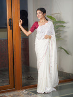 Blood Red blouse with white fancy saree (CODE-085)