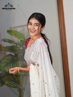 Blood Red blouse with white fancy saree (CODE-085)