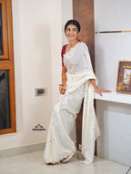 Blood Red blouse with white fancy saree (CODE-085)