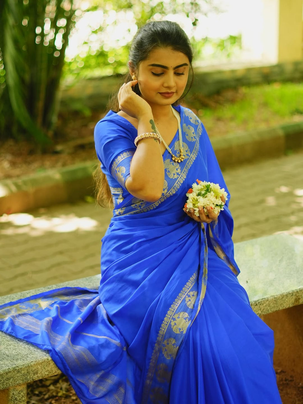 Royal Blue Mysore Semi Crepe Silk Saree (CODE-006)